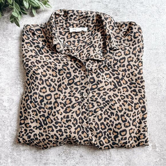 Beach Lunch Lounge Brown Leopard Button Down Blouse Size Small - Picture 1 of 6